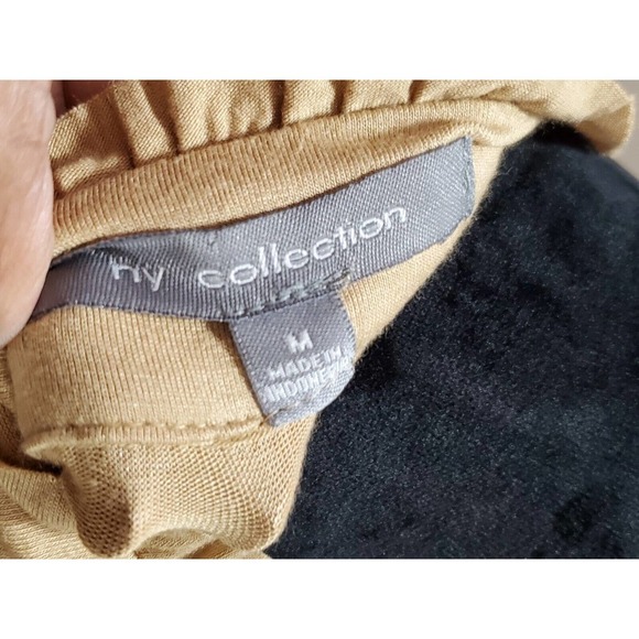 Ny Collection Woman's Khaki Rayon Long Sleeve Ruffle Pullover Top Shirt Size M - Picture 9 of 11